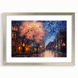 Framed landscape wall art featuring a serene street design with a silver mat, ideal for modern home decor. Perfect for adding elegance to any living space.