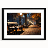 Framed landscape wall art collection showcasing vibrant street designs in a sleek black frame with a white mat, ideal for modern home decor.