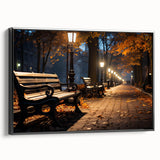 Framed canvas wall art showcasing a modern streetscape design with vibrant colors and intricate details, presented from a side view against a neutral background.