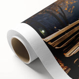 Rolled canvas artwork showcasing a vibrant urban landscape design with abstract streets and colorful buildings, ideal for modern home decor.