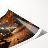 Rolled print showcasing a vibrant street landscape design, featuring colorful buildings and lively urban elements, perfect for modern home decor. Packaged securely in a cardboard tube for safe delivery.