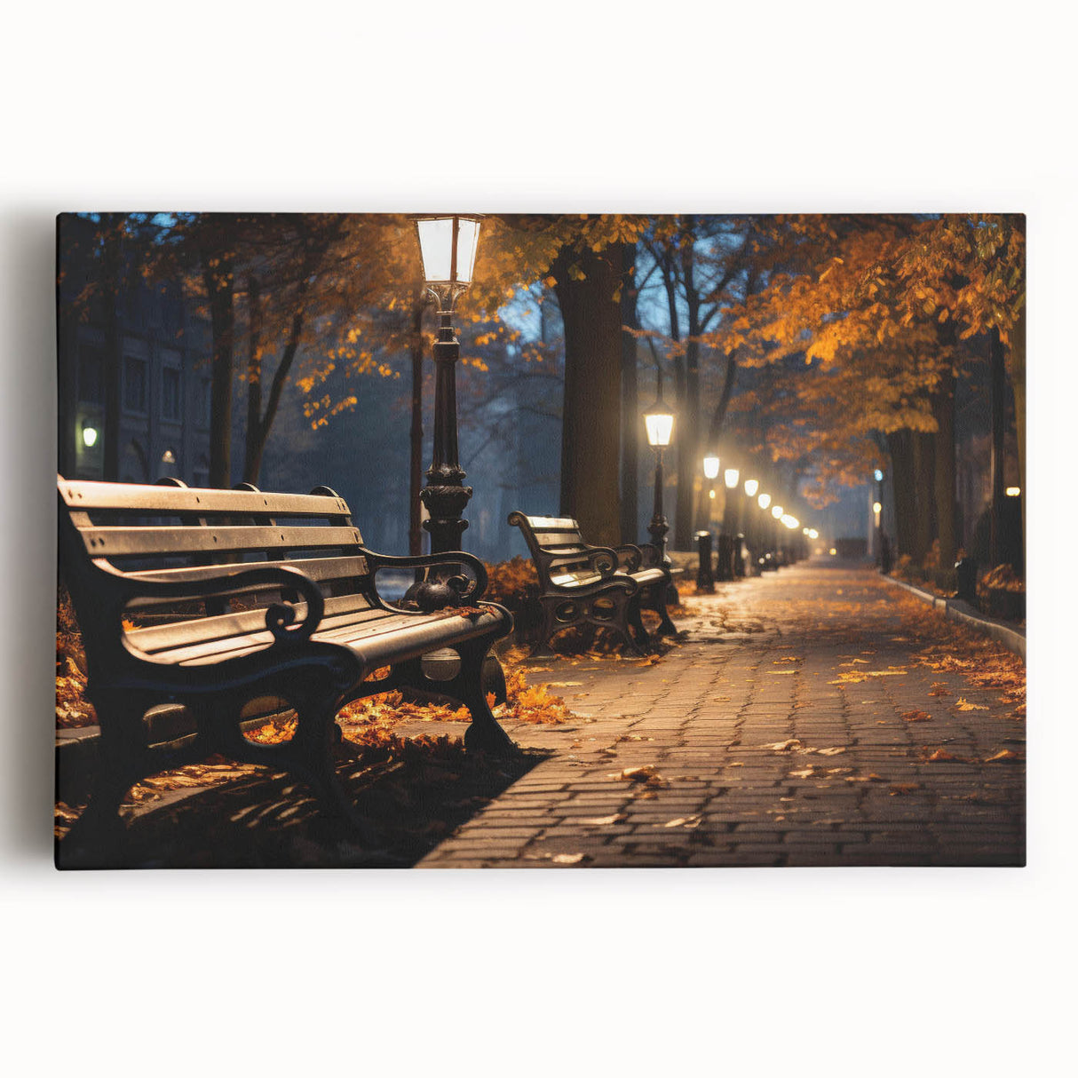 Stretched canvas wall art featuring a vibrant landscape design with colorful streets and abstract elements, perfect for modern home decor.