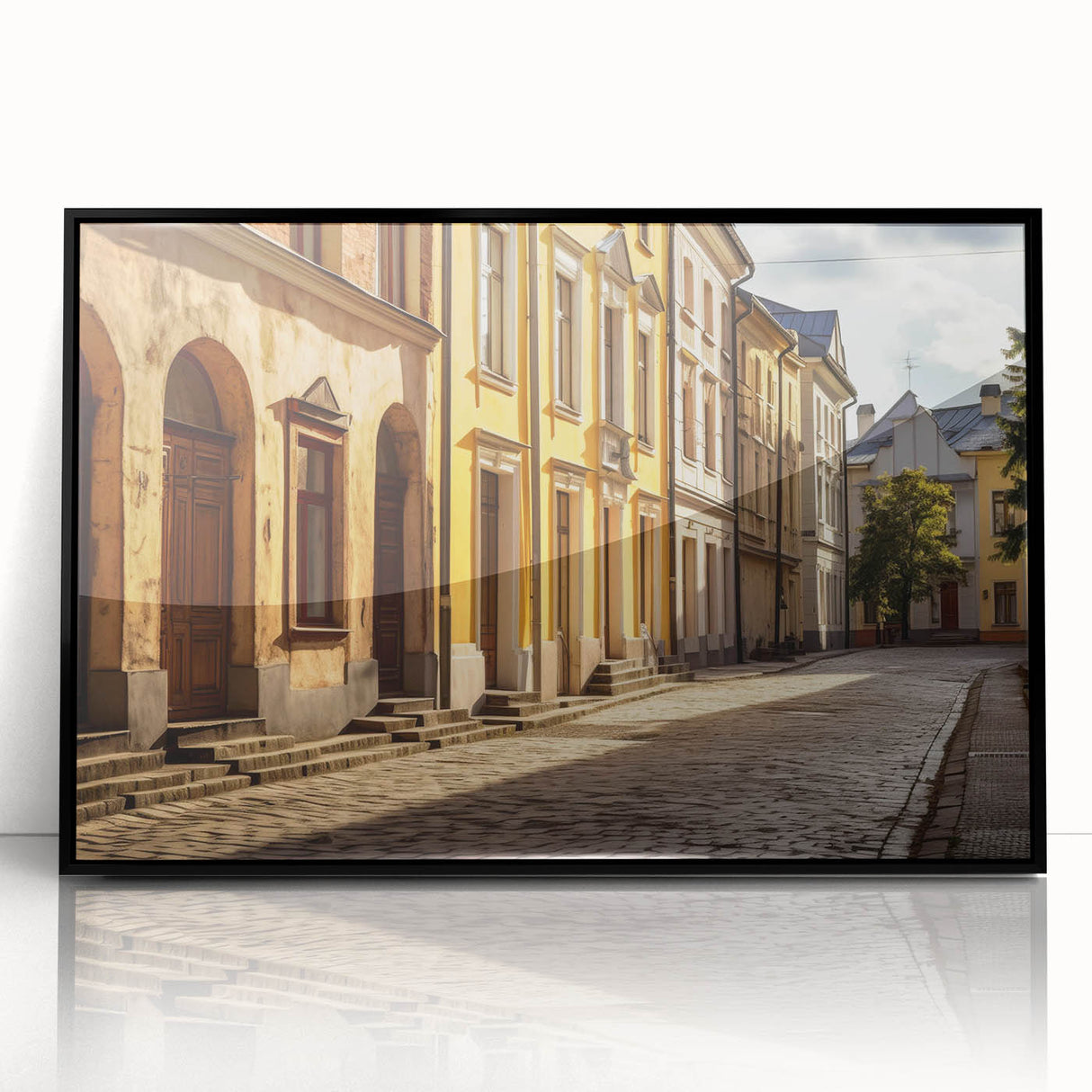 Framed black acrylic wall art showcasing a vibrant landscape design, perfect for modern home décor. Ideal for enhancing living spaces with artistic flair.