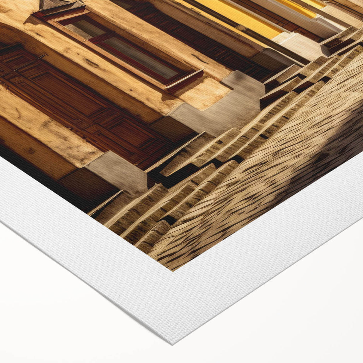 Vibrant rolled canvas wall art depicting an abstract street landscape design with bold colors and intricate details, perfect for modern home decor.