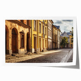 Rolled print showcasing a vibrant landscape street design, featuring bold colors and intricate details, perfect for modern wall art decor. Packaged securely in a sturdy tube.
