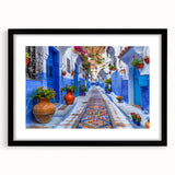 Framed black wall art featuring a scenic landscape design, showcasing vibrant colors and intricate details, perfect for modern home decor.