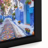 Framed canvas wall art showcasing a vibrant modern street landscape design, featuring bold colors and intricate details, perfect for contemporary home decor.