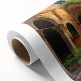 Rolled canvas artwork showcasing a vibrant urban landscape design, featuring intricate street scenes and bold colors, elegantly packaged in a protective tube for display or gifting.