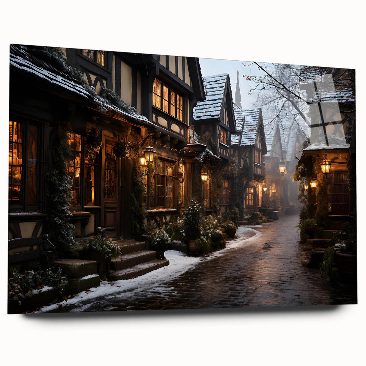 Acrylic wall art piece showcasing a vibrant landscape design, featuring a colorful abstract city street scene with intricate details, displayed from a side view without pins, ideal for modern decor.