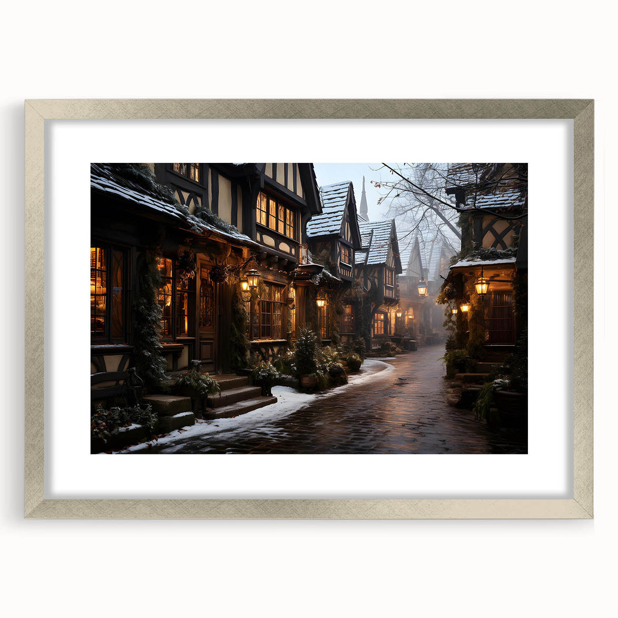 Framed silver wall art featuring a captivating landscape design, perfect for enhancing home decor. The mat adds depth to the artwork, ideal for stylish interiors.
