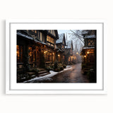 Framed wall art showcasing a vibrant landscape street design, featuring a white mat and sleek frame, ideal for modern home decor and artistic interiors.