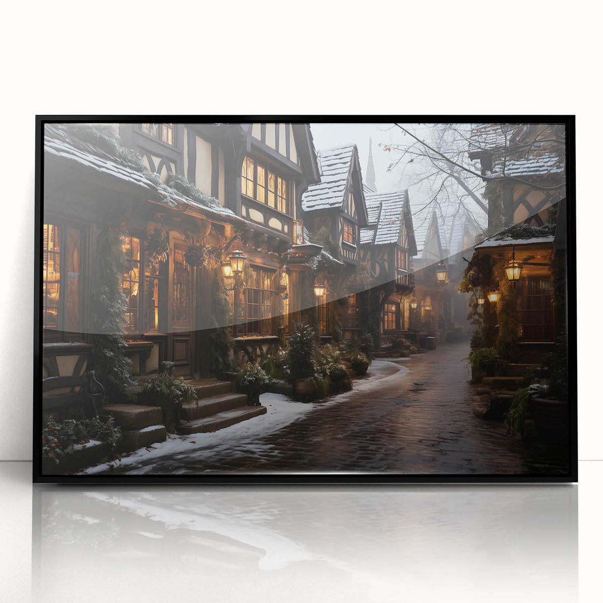 Framed acrylic wall art featuring a modern street landscape design with vibrant colors and sleek black framing, ideal for contemporary home decor.