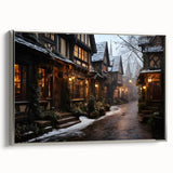 Framed canvas wall art from the Landscapes & Streets Design collection, showcasing a vibrant, urban scene with intricate details and a sleek silver frame, perfect for home decor.