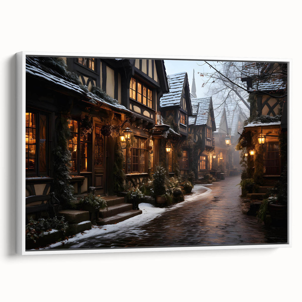 Framed canvas wall art showcasing a serene landscape design with soft colors, presented in a white frame, ideal for modern home decor and aesthetic enhancement.