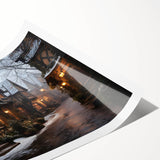 Rolled print showcasing a vibrant urban landscape with colorful street art, designed for home decor, packaged securely in a protective tube for shipping.