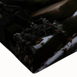 Close-up of a stretched canvas wall art piece showcasing a vibrant landscape design with intricate details, ideal for enhancing modern home decor.