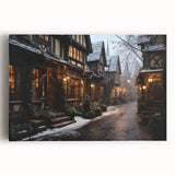 Stretched canvas artwork showcasing a vibrant cityscape in a modern design, featuring colorful buildings and dynamic street scenes, perfect for home decor.