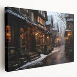 Stretched canvas wall art depicting a vibrant street landscape design, showcasing colorful buildings and dynamic urban elements, perfect for modern home decor.