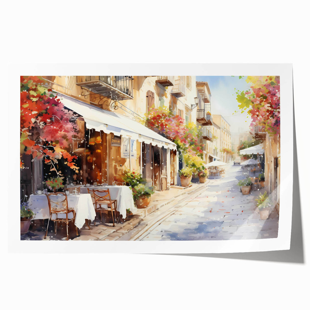 Vibrant rolled print showcasing a contemporary urban landscape with rich colors and intricate street designs, ideal for modern wall decor, packaged securely in a durable tube.