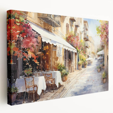 Stretched canvas showcasing a vibrant landscape street design, perfect for modern home decor, featuring rich colors and intricate details for artistic elegance.