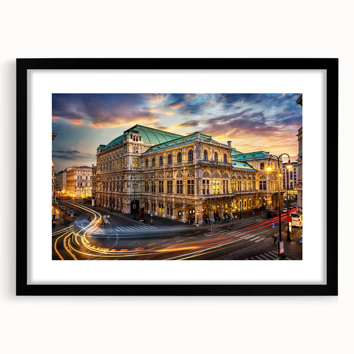 Framed wall art showcasing a modern landscape design with vibrant colors and intricate details, set in a sleek black frame, ideal for home décor enhancement.