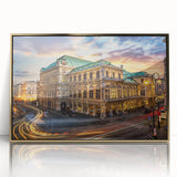 Framed acrylic wall art featuring a vibrant landscape design with gold accents, ideal for modern home decor. The piece showcases intricate details and adds elegance to any room.