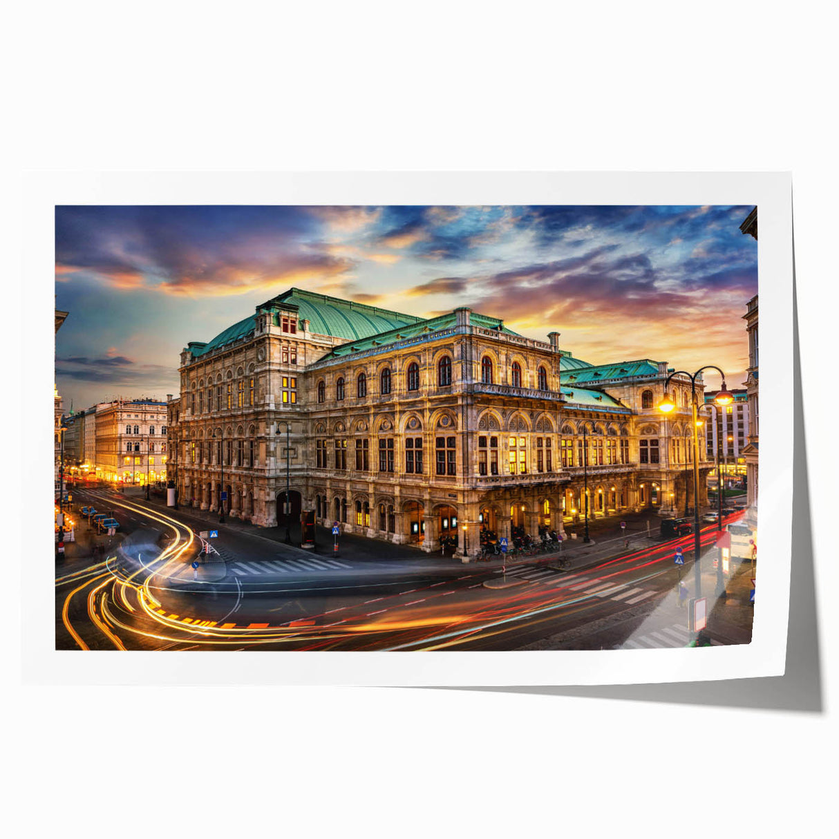 Vibrant rolled wall art print showcasing a scenic urban landscape design with rich colors and intricate details, perfect for home decor or office art display.