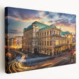 Stretched canvas depicting a vibrant street landscape design, showcasing colorful buildings and lively urban scenery, perfect for contemporary home decor.
