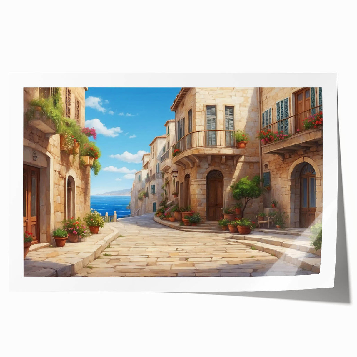Rolled print of a colorful cityscape featuring dynamic streets and modern architecture, showcasing vibrant hues and intricate details, ideal for contemporary wall decor.