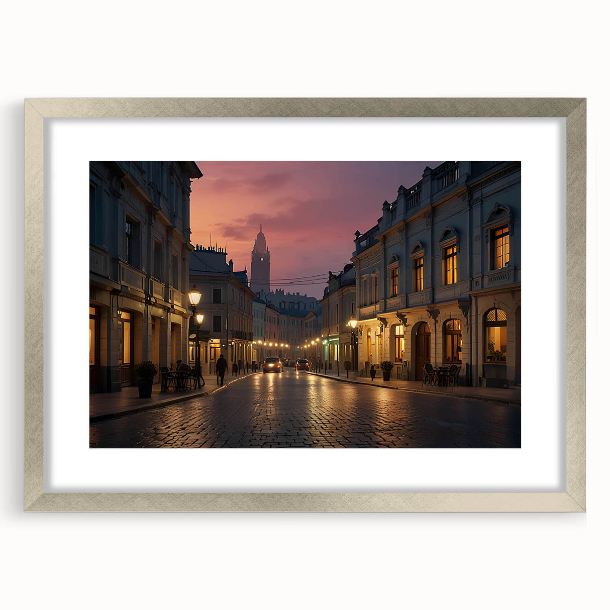 Framed silver wall art piece showcasing a modern landscape design, featuring vibrant colors and intricate details, ideal for enhancing home decor aesthetics.