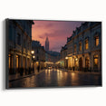 Framed canvas wall art showcasing a modern landscape design with vibrant colors and intricate details, featuring a sleek black frame, perfect for home decor.