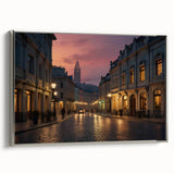 Framed canvas wall art featuring a contemporary landscape design with silver accents, showcasing vibrant colors and intricate details, perfect for modern home decor.