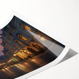 Vibrant rolled print showcasing a modern street landscape design with colorful buildings and dynamic urban elements, ideal for contemporary home decor.