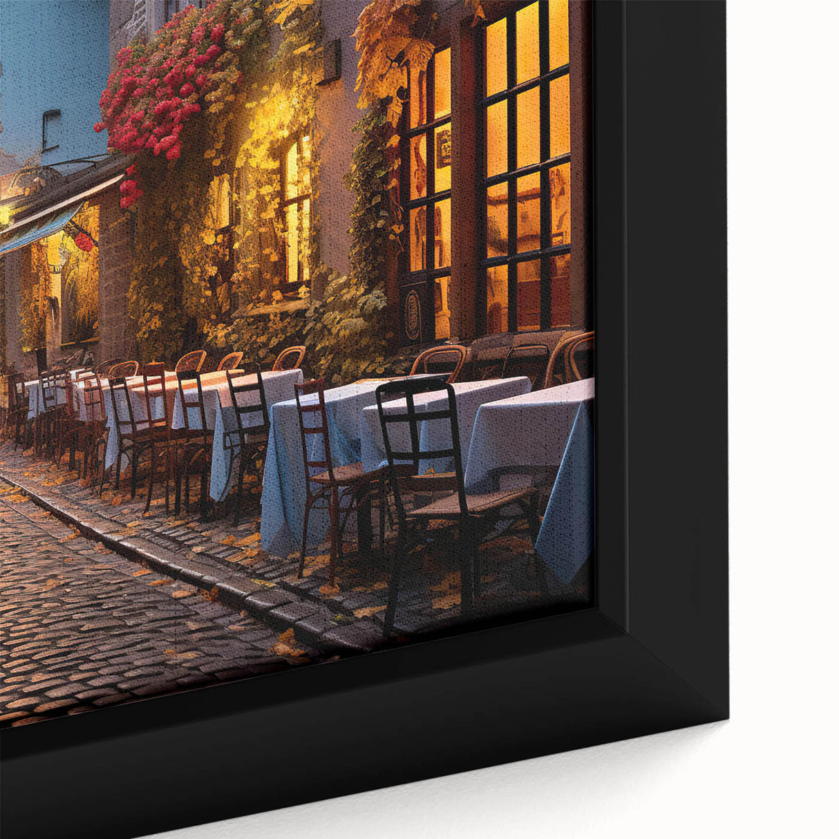 Framed canvas wall art showcasing a vibrant city landscape design with intricate details and bold colors, ideal for modern home decor accents.