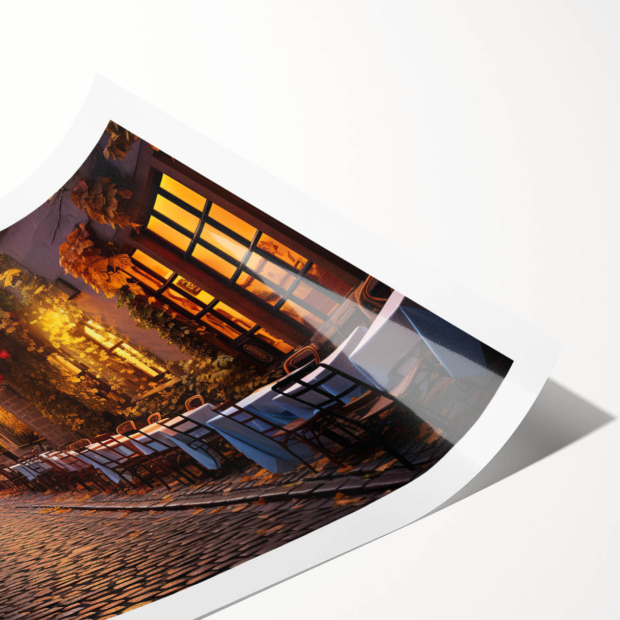 Rolled print showcasing a vibrant abstract landscape in warm hues, designed for wall art decor, elegantly packaged in a protective cardboard tube.