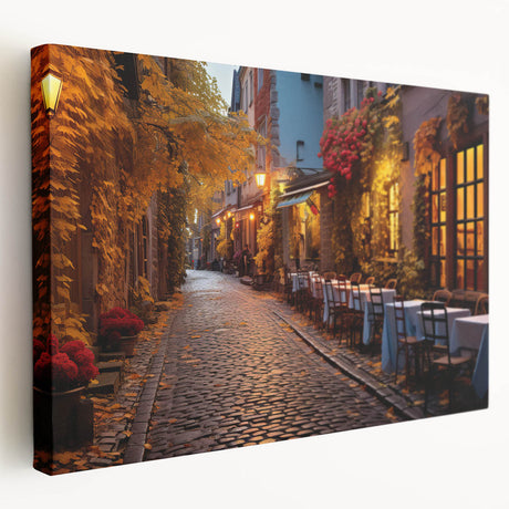 Stretched canvas wall art showcasing a vibrant urban landscape design with bold colors and intricate details, perfect for modern home decor. Ideal for art enthusiasts looking to enhance their living space.
