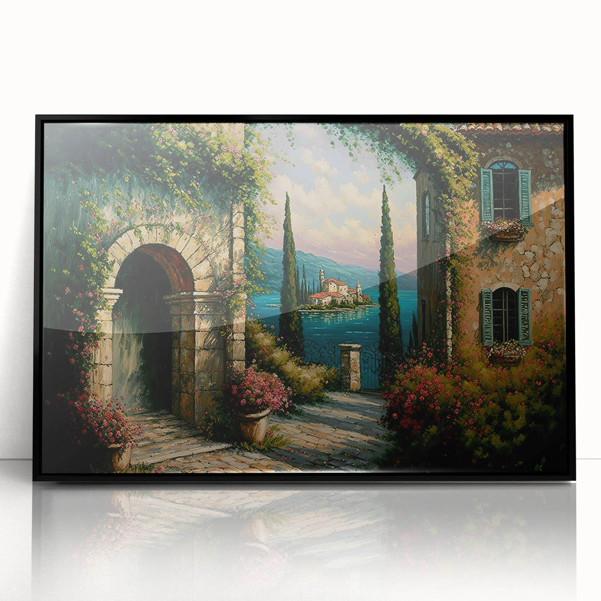 Framed wall art collection showcasing contemporary street landscapes in a sleek black frame, highlighting vibrant city scenes and intricate designs, perfect for modern decor.