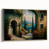 Framed canvas wall art showcasing a contemporary landscape design with a gold frame, perfect for modern home decor. Ideal for enhancing living spaces with elegance.