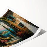 Rolled print showcasing a vibrant abstract cityscape design in bold colors, ideal for modern home decor, elegantly packaged in a protective tube.