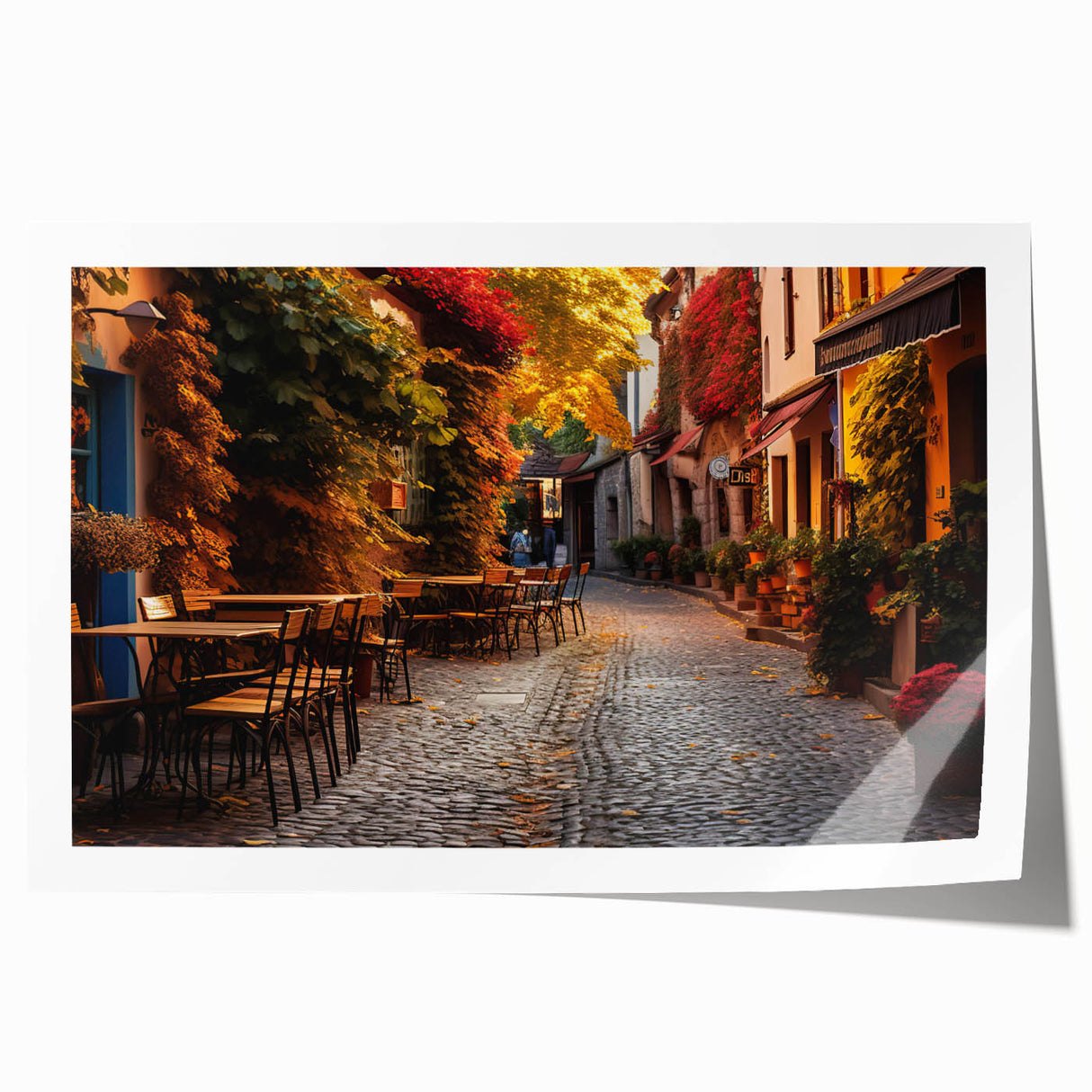 Stunning rolled print of a vibrant street landscape design, showcasing colorful architecture and urban elements, ideal for modern home decor and wall art collections.