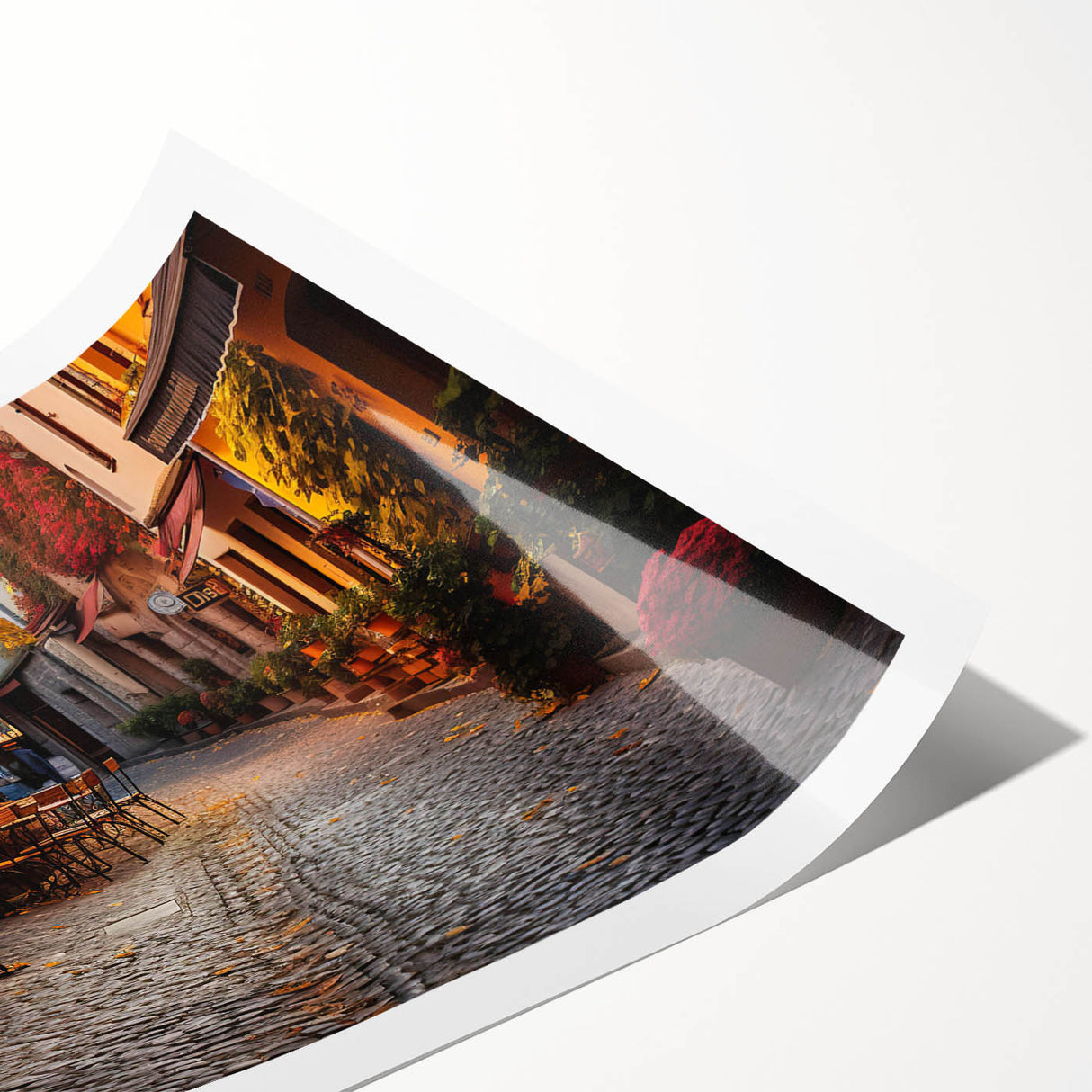 Rolled print of a vibrant urban landscape wall art design showcasing colorful streets, perfect for modern home decor, packaged securely in a protective tube.