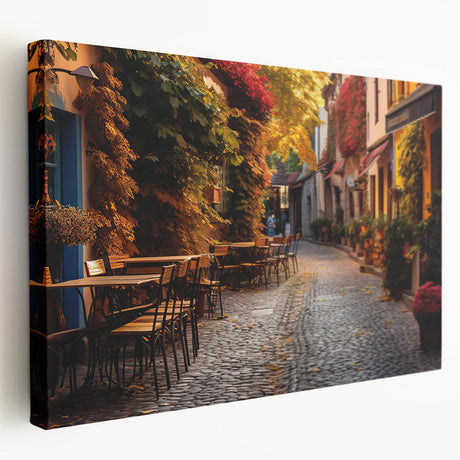 Stretched canvas wall art collection showcasing vibrant landscape and street designs. The artwork features bold colors and intricate details, enhancing any interior decor. Perfect for modern and eclectic spaces.