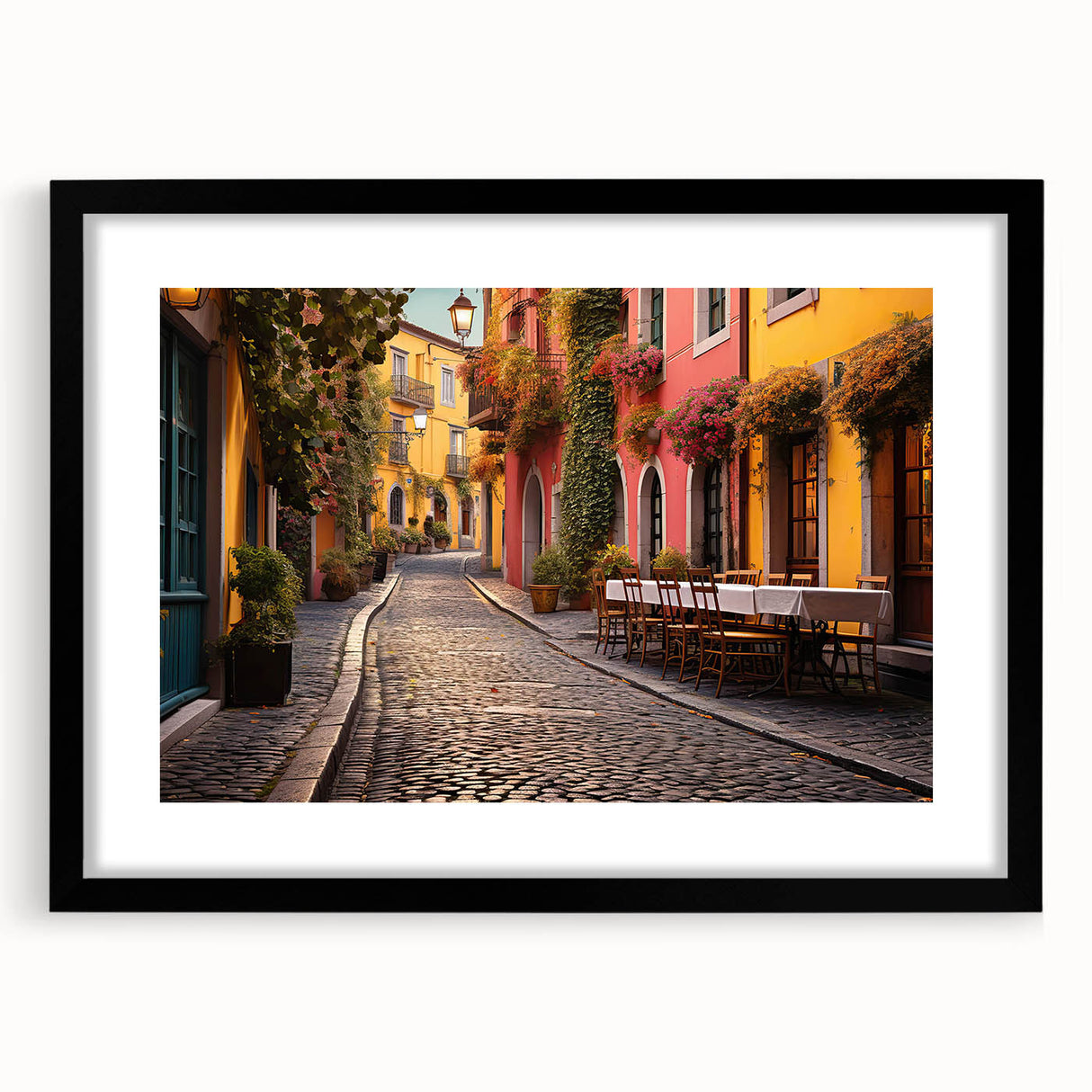 Framed wall art collection featuring a stunning black mat and sleek frame showcasing an abstract landscape design, perfect for enhancing modern interior decor.