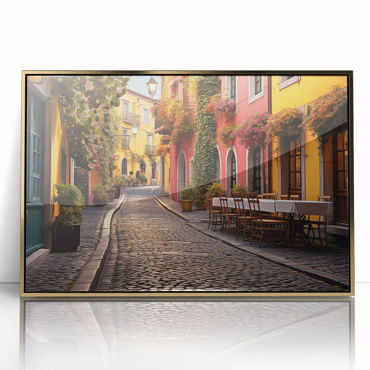 Framed wall art collection showcasing a vibrant landscape design with gold-accented acrylic front, perfect for modern home decor. Ideal for adding elegance to any room.