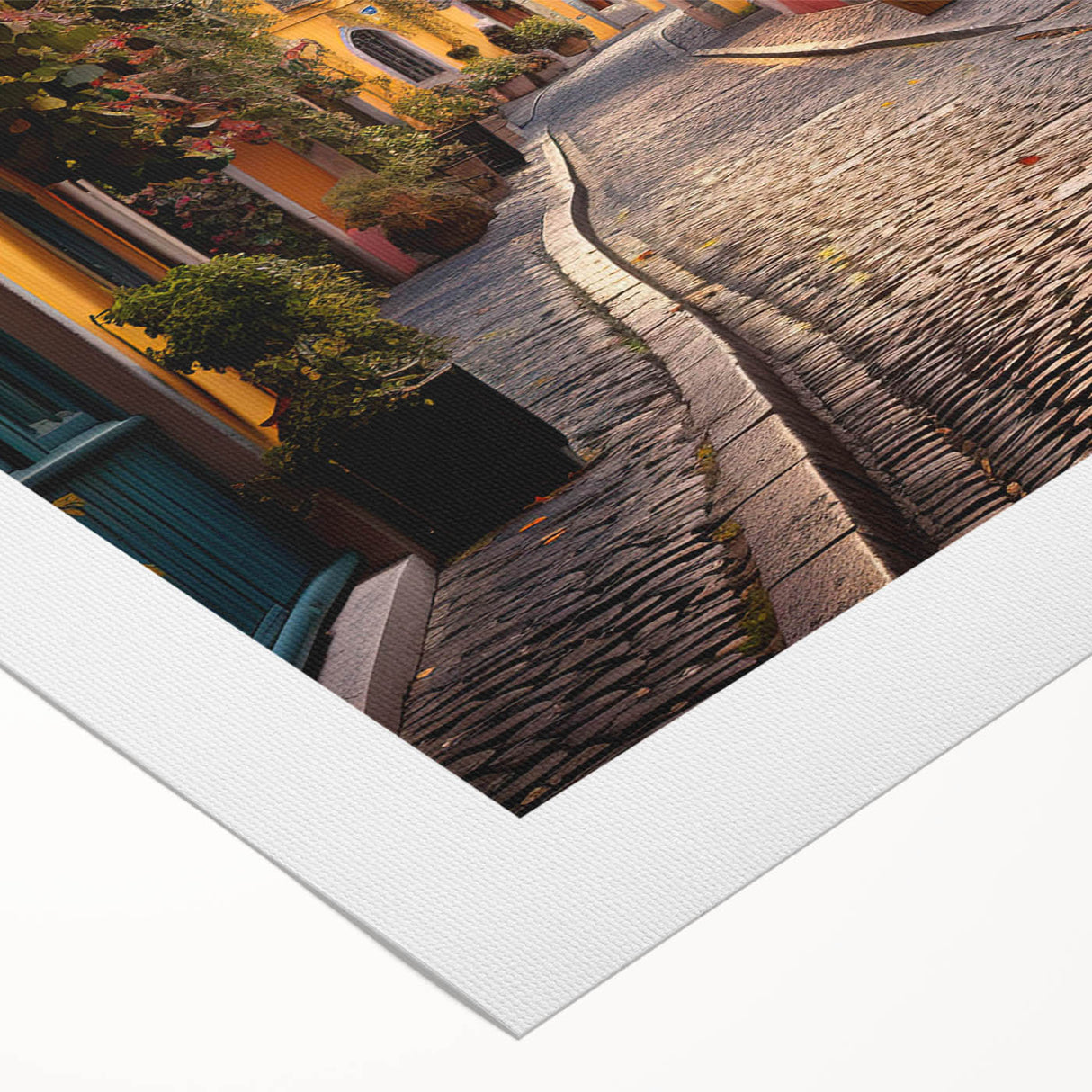 Rolled canvas wall art showcasing a vibrant landscape design with intricate street details, perfect for modern home decor, delivered in a protective cardboard tube.