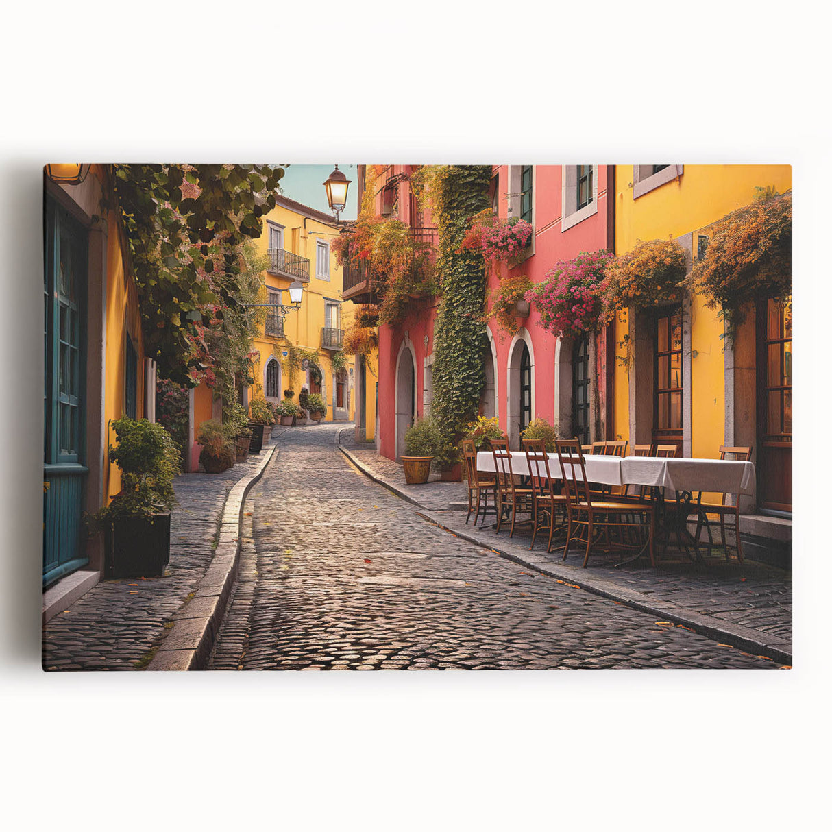 Stretched canvas wall art showcasing a vibrant cityscape design with intricate details, perfect for modern home decor or office spaces, enhancing aesthetic appeal.