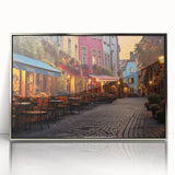 Framed acrylic wall art featuring a contemporary street landscape design with silver accents, showcasing vibrant colors and intricate details, perfect for modern decor.