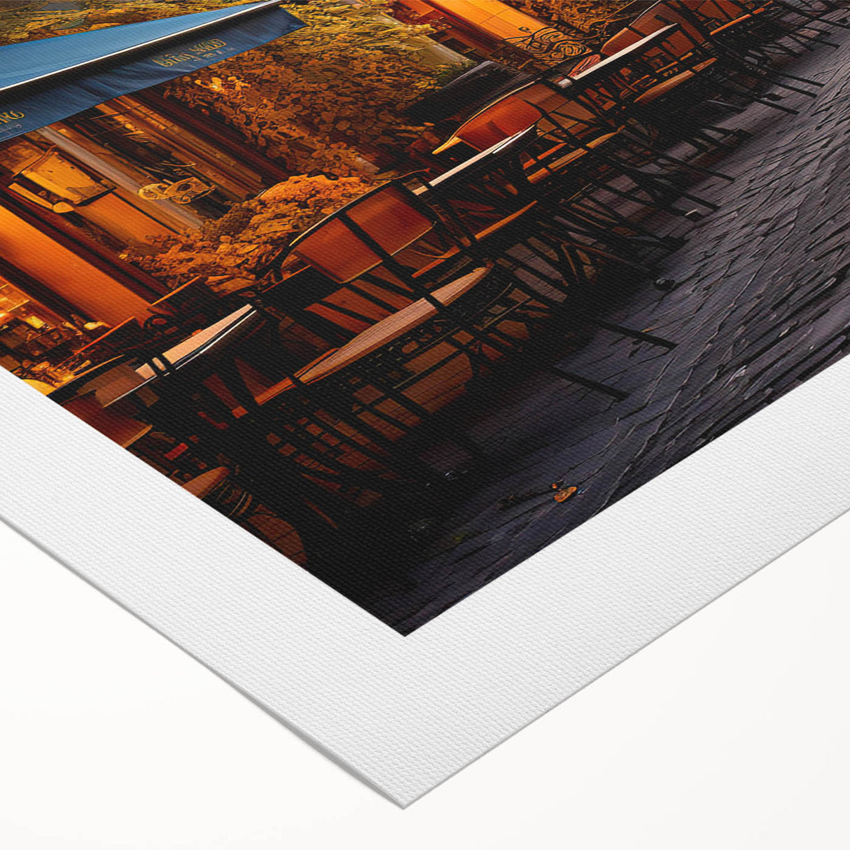 Rolled canvas showcasing a vibrant landscape street design, featuring intricate details and bold colors, perfect for modern home decor and art enthusiasts.