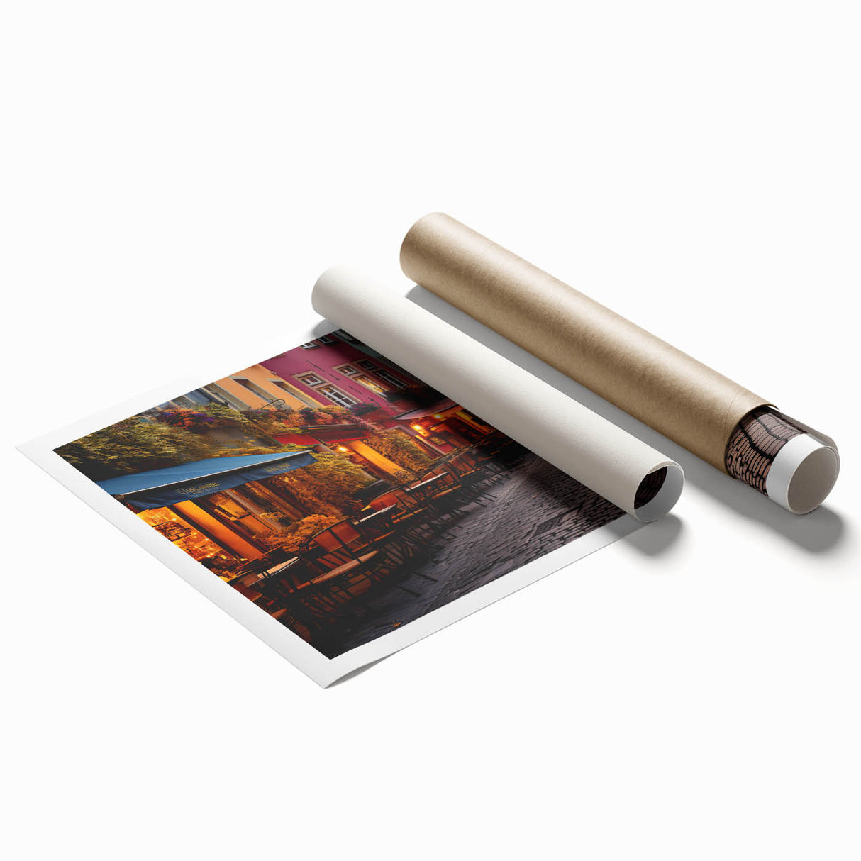 Rolled canvas print showcasing a vibrant abstract landscape design featuring bold colors and dynamic shapes, ideal for modern home decor. Perfect for adding a touch of artistic flair to any room.