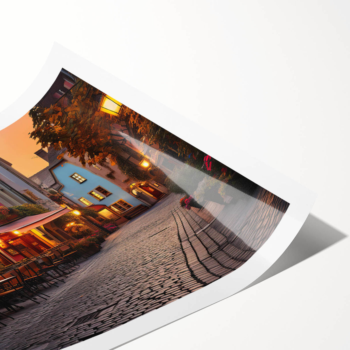 Rolled print showcasing a vibrant landscape street design, featuring colorful urban elements and abstract patterns, packaged securely in a protective cardboard tube for art enthusiasts.